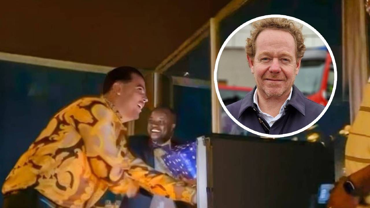 Links: Bolle Jos tijdens de verjaardag, rechts: Minister David van Weel (Foto: Ad/ Follow The Money/ Omroep Brabant.)