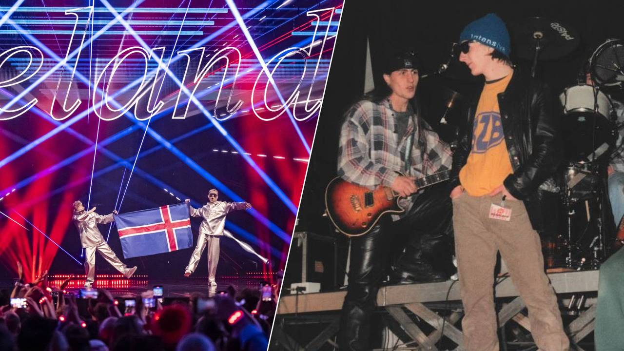 Links: Het Ijslandse duo Væb op het songfestival/ Rechts: de Volkselse band BZB (Foto: Georgios Kefalas, ANP/ BZB.)