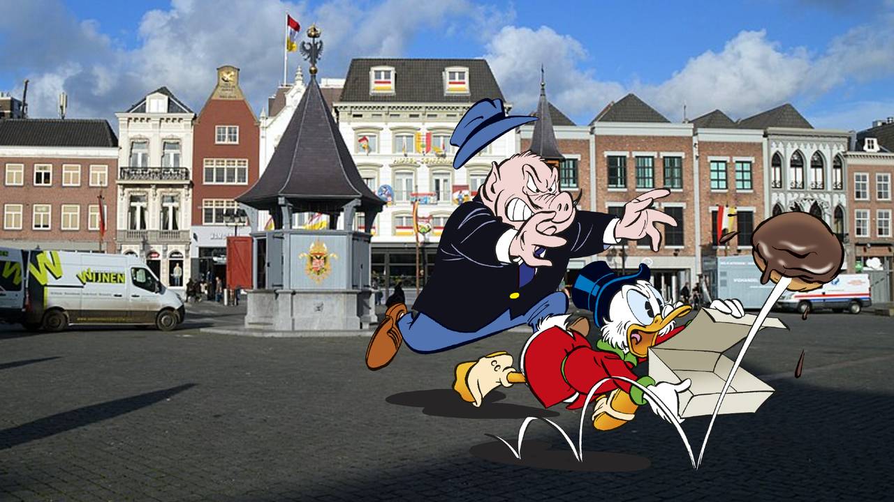 Donald Duck op de Markt in Den Bosch (tekening: Disney/DPG).