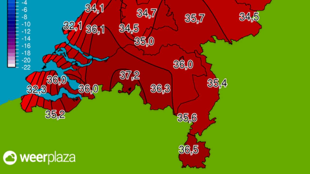 37,2 graden in Gilze-Rijen (bron: Weerplaza)