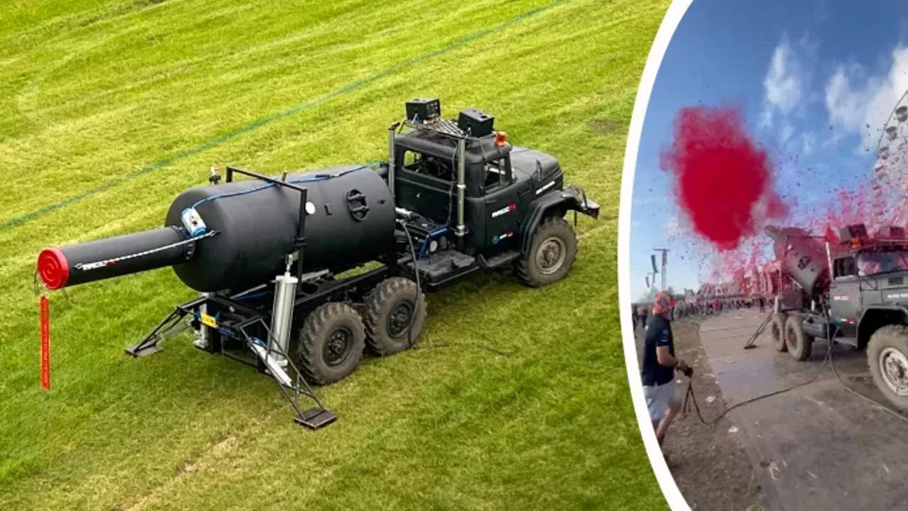 Het confettikanon (bron: Deurne Media Groep)