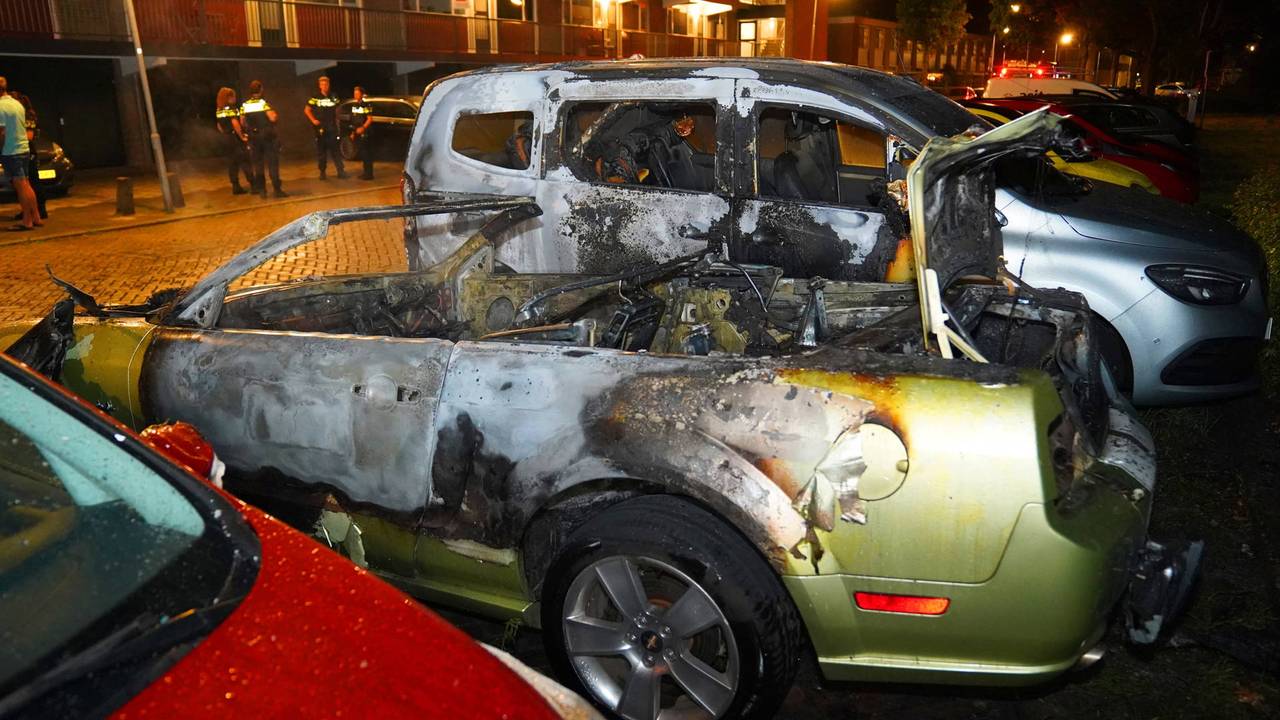 Drie auto's door brand verwoest, politie stelt sporen veilig op grasveld