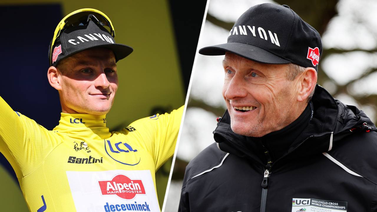 Mathieu van der Poel pakte donderdag de gele trui, vader Adrie van der Poel is trots (foto: ANP).