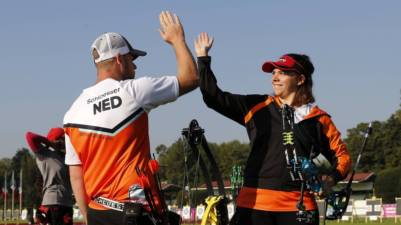 Sanne en haar teamgenoot Mike tijdens een eerdere wedstrijd (Foto: ANP/ Jose Mendez.)
