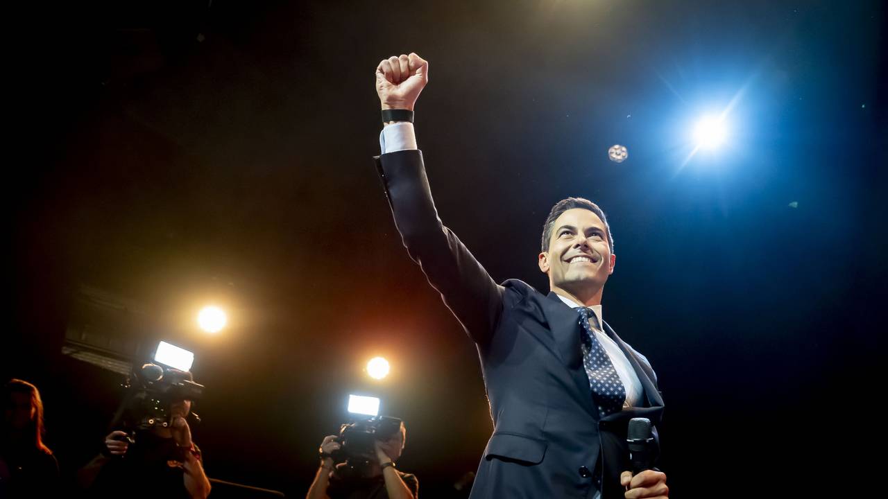 Rob Jetten na de eerste exitpoll (foto: ANP).