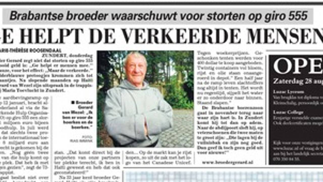 Broeder Gerard in de Telegraaf.