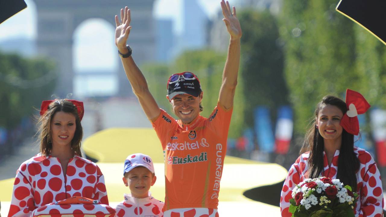 Samuel Sanchez won de bolletjestrui in de Tour (foto: ANP).