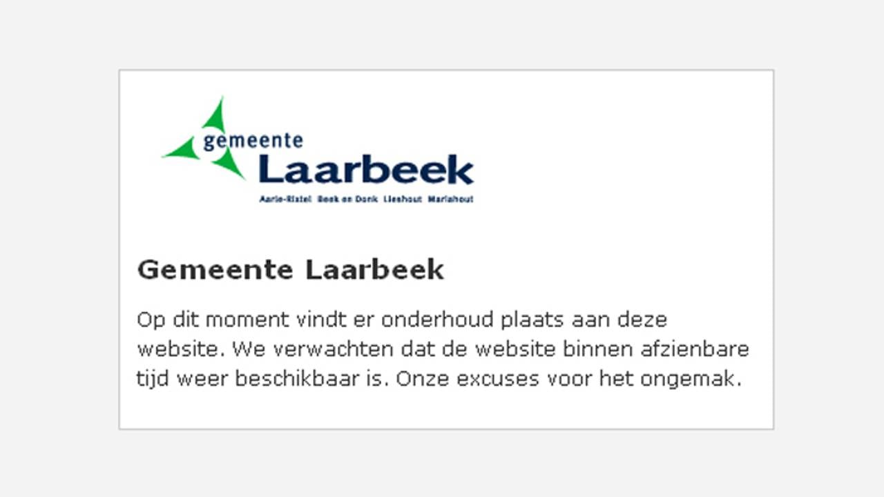 De tijdelijke melding op de website
