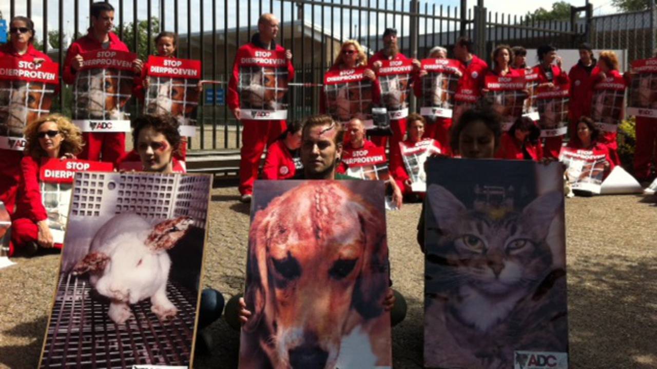 Eerder waren er ook al protesten tegen dierproeven bij de Landerd Campus (Foto: Arjo Kraak)
