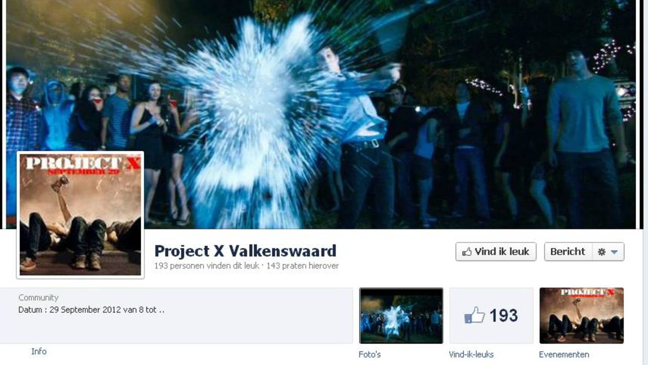 Opgerichte Facebook-pagina voor Project X in Valkenswaard (Bron: Facebook)