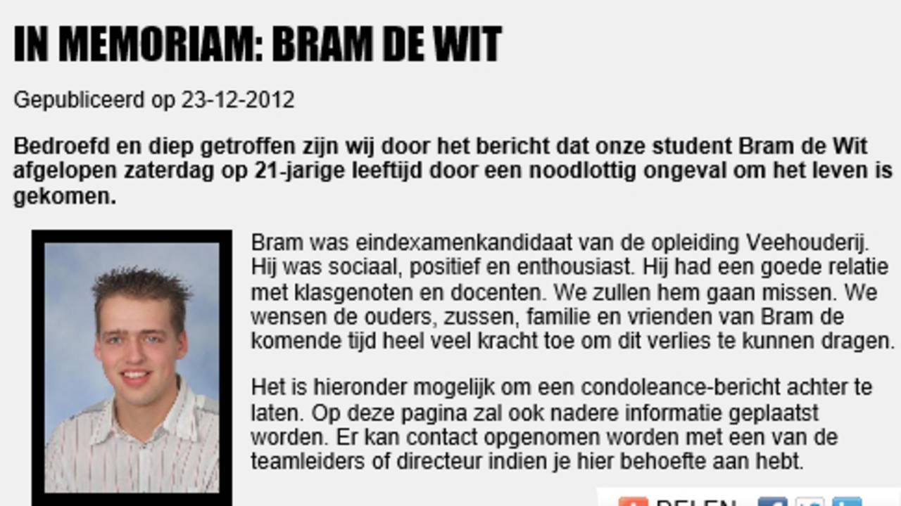 In Memoriam op website De Groene Campus