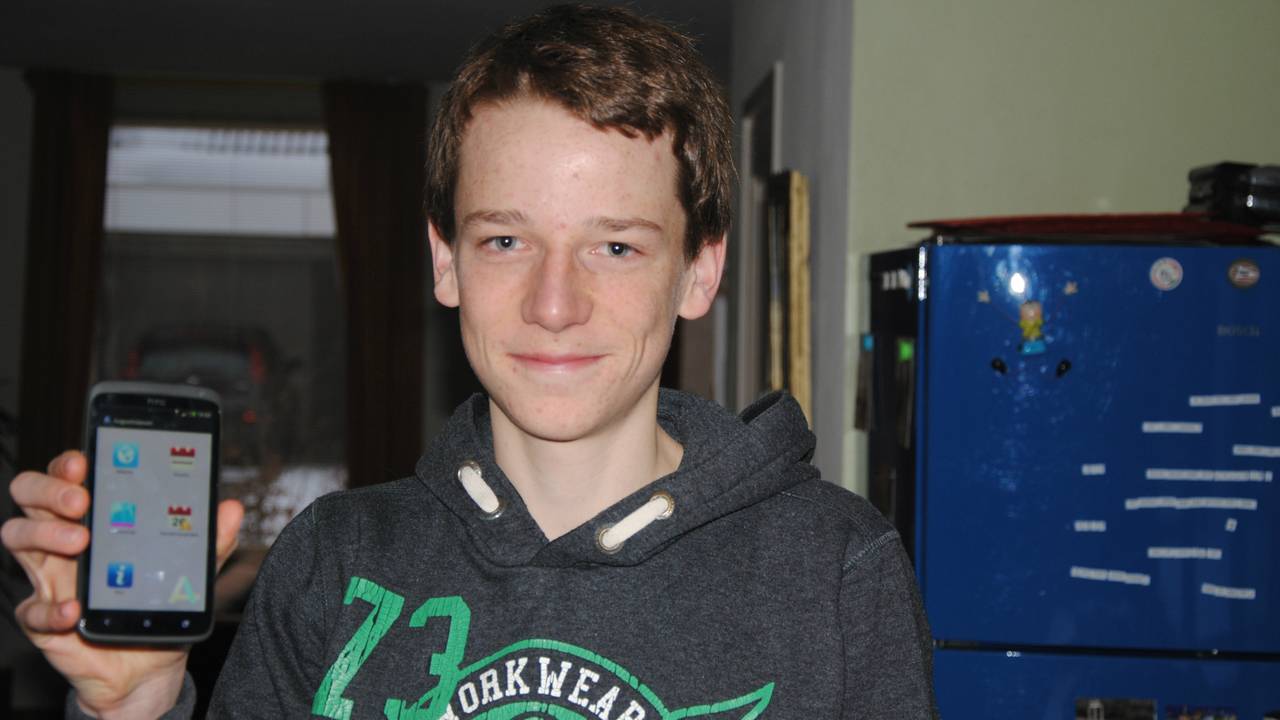 Xander twee jaar geleden toen hij een app ontwikkelde