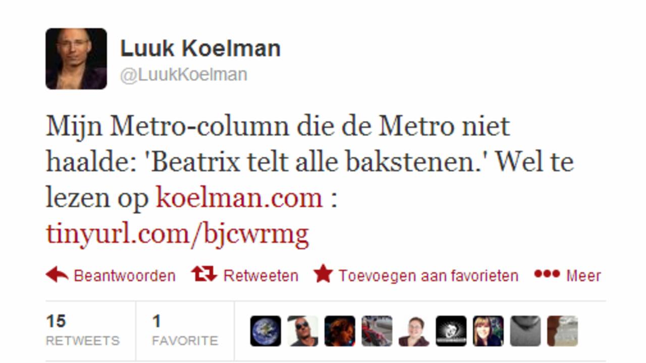 Koelman publiceerde de column wel op zijn eigen site.
