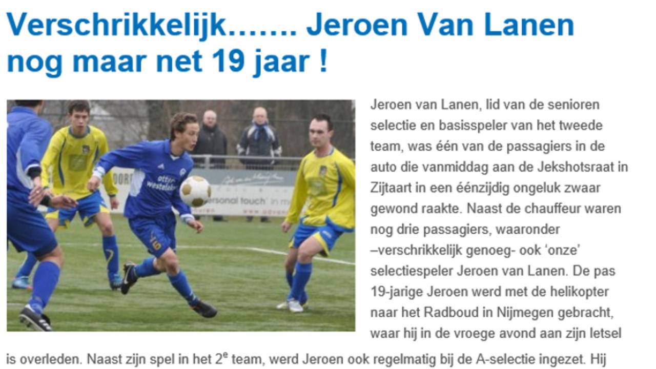 In Memoriam voor Jeroen van Lanen (Bron: Blauw Geel '38)