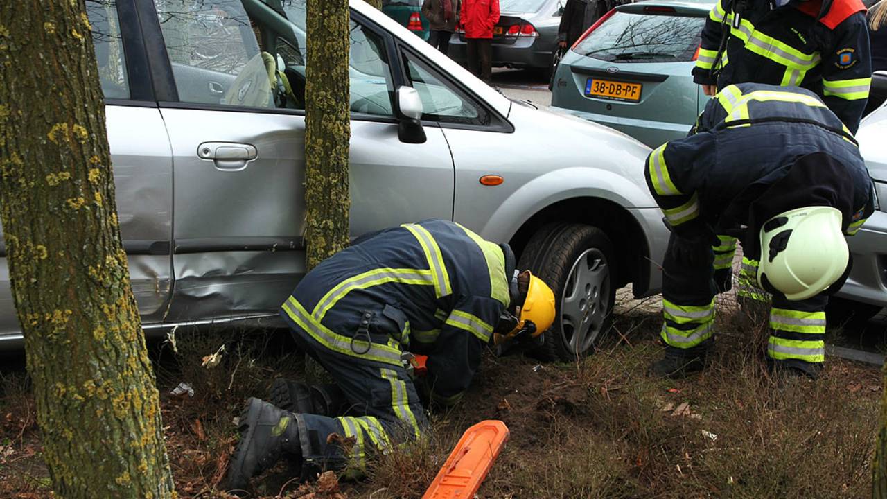 De brandweer moest boompjes omzagen om de auto los te krijgen. (Foto: Hans van Hamersveld/SQ Vision)