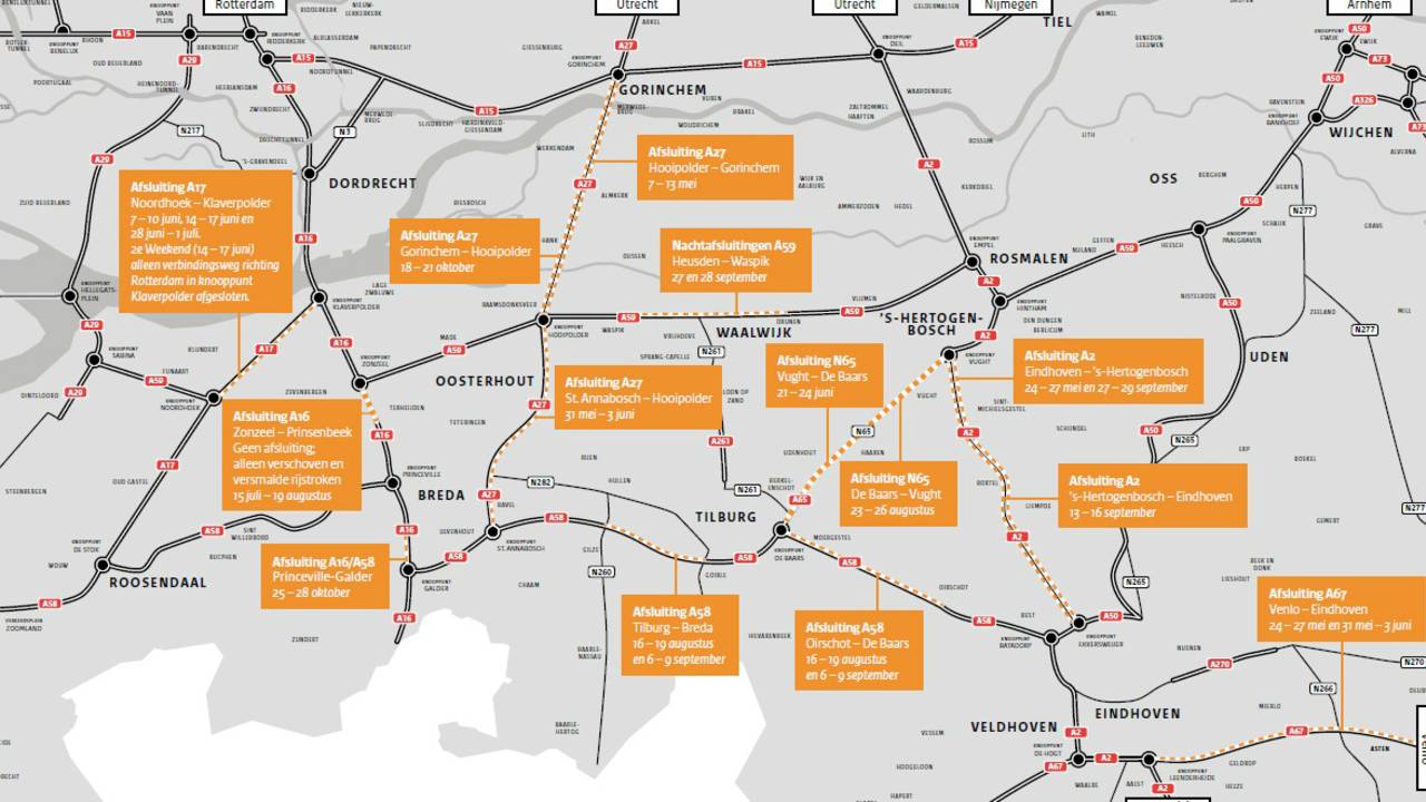 Snelwegen In Brabant Afgesloten Vanwege Werkzaamheden - Omroep Brabant