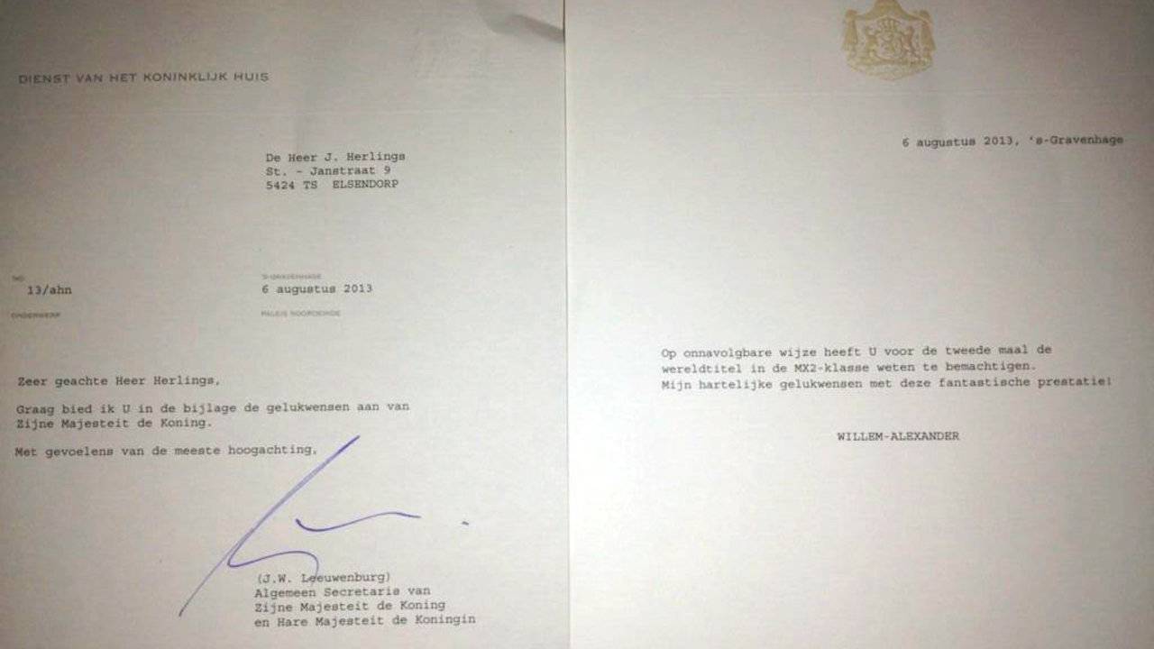De brief van koning Willem-Alexander (foto: Twitter/JHerlings84)