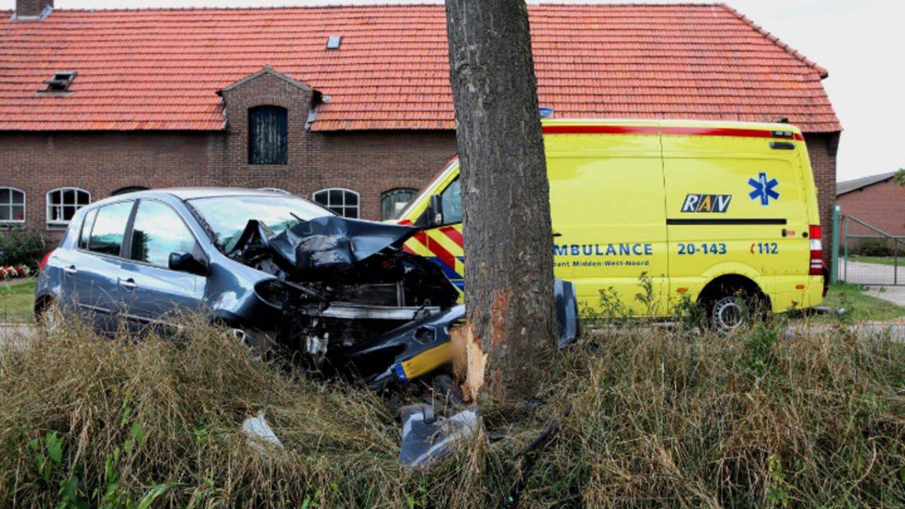 Auto tegen boom (foto: Bart Meesters / Meesters Multi Media)