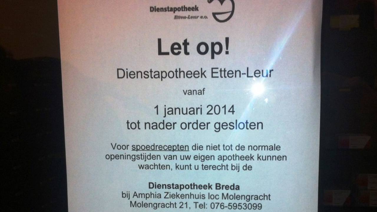 De Dienstapotheek in Etten-Leur ging eind december failliet. (foto: Erik Peeters)