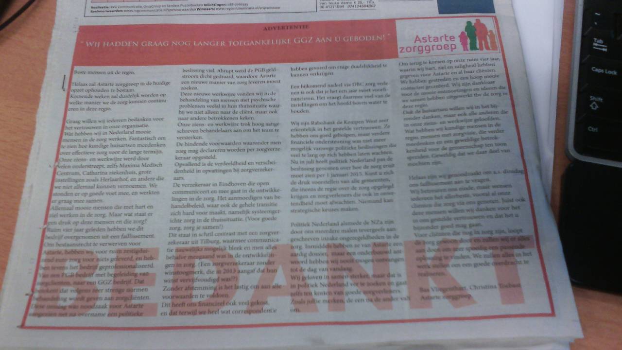 Het artikel in de krant