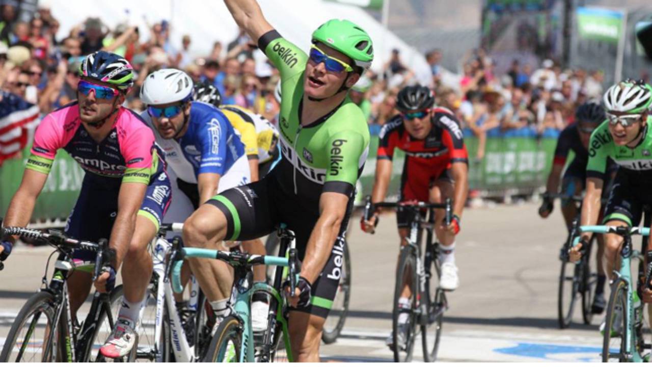 Hofland als eerste over de finish  (bron: TheTourofUtah / Twitter)