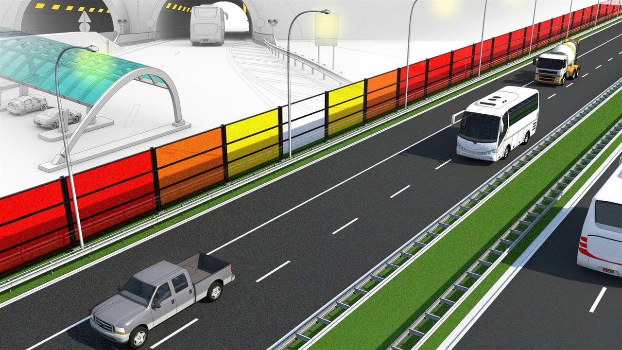 Zonne-energiescherm langs A50. (foto: Heijmans)