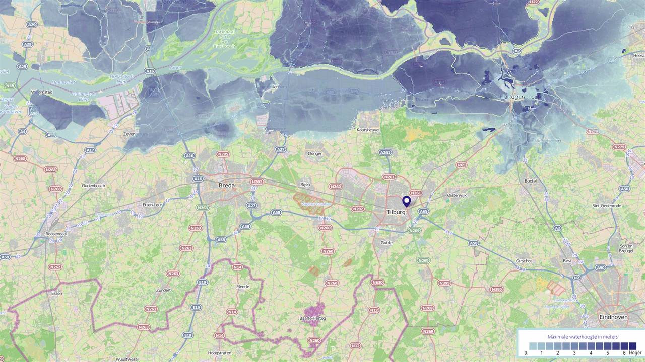 Breda en Tilburg aan zee bij enorme overstroming