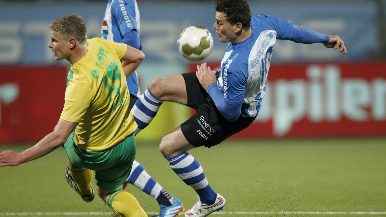 Tom Boere (PSV) in duel met Sjoerd Linssen (Fortuna Sittard) Foto: VI-Images