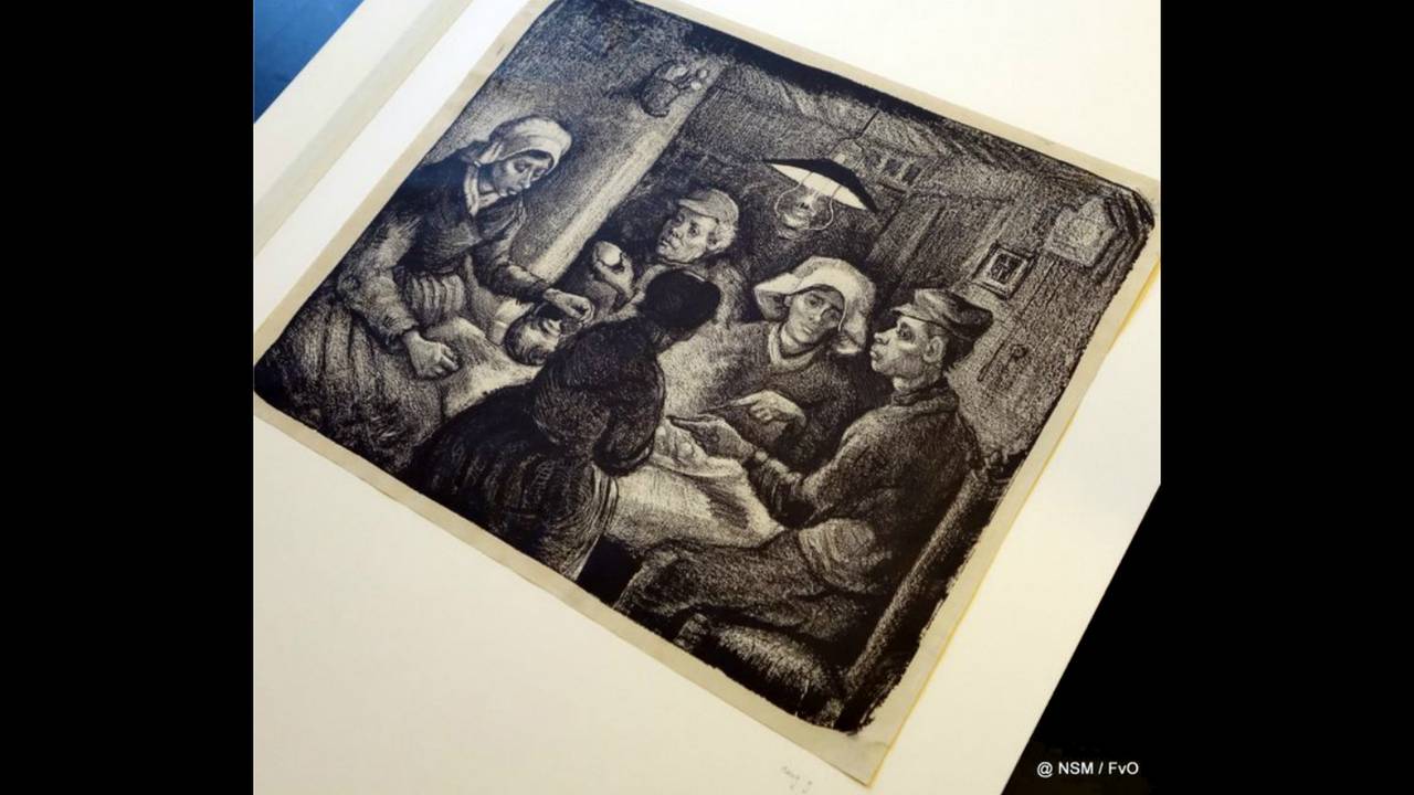 De steendruk 'De Aardappeleters' van Vincent van Gogh