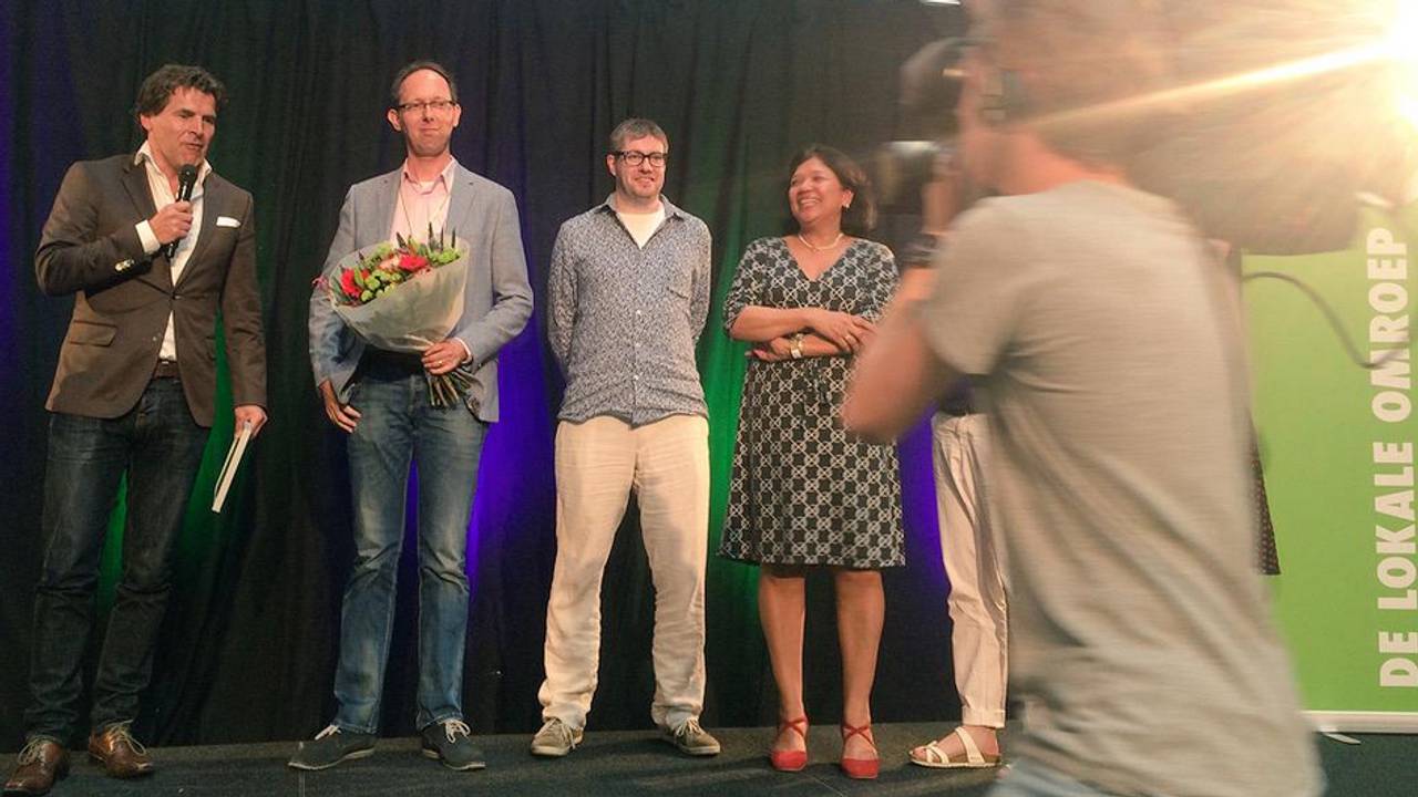 De lach van Michel Bosgra kon niet breder. En terecht! (Foto: Twitter/@bartjancune)