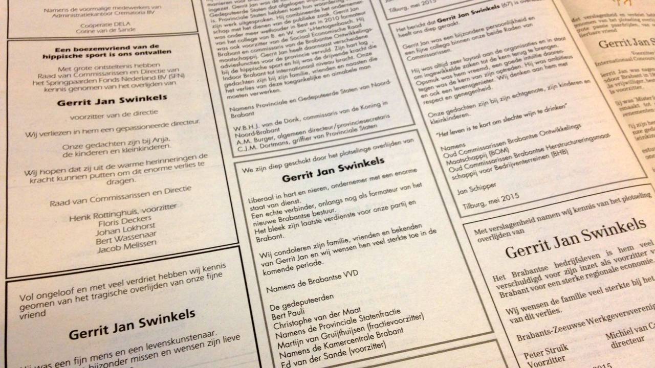 Een deel van de condoleances voor Gerrit Jan Swinkels