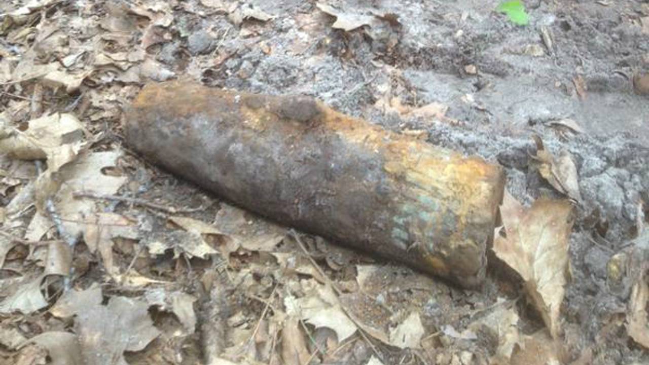 Man sjouwt met explosief door bos (foto: Erik de Jonge)