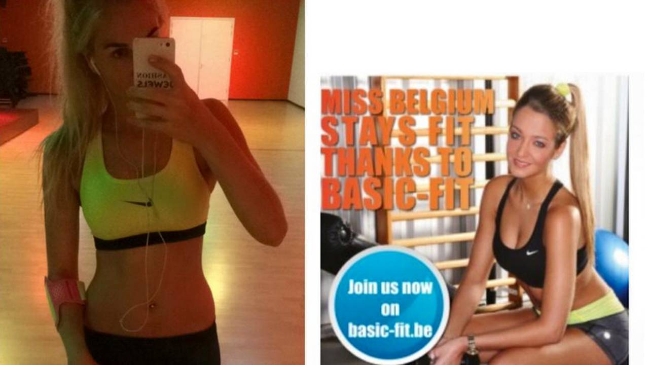 Priscilla van der Meer in haar outfit en die van de advertentie van Basic-Fit