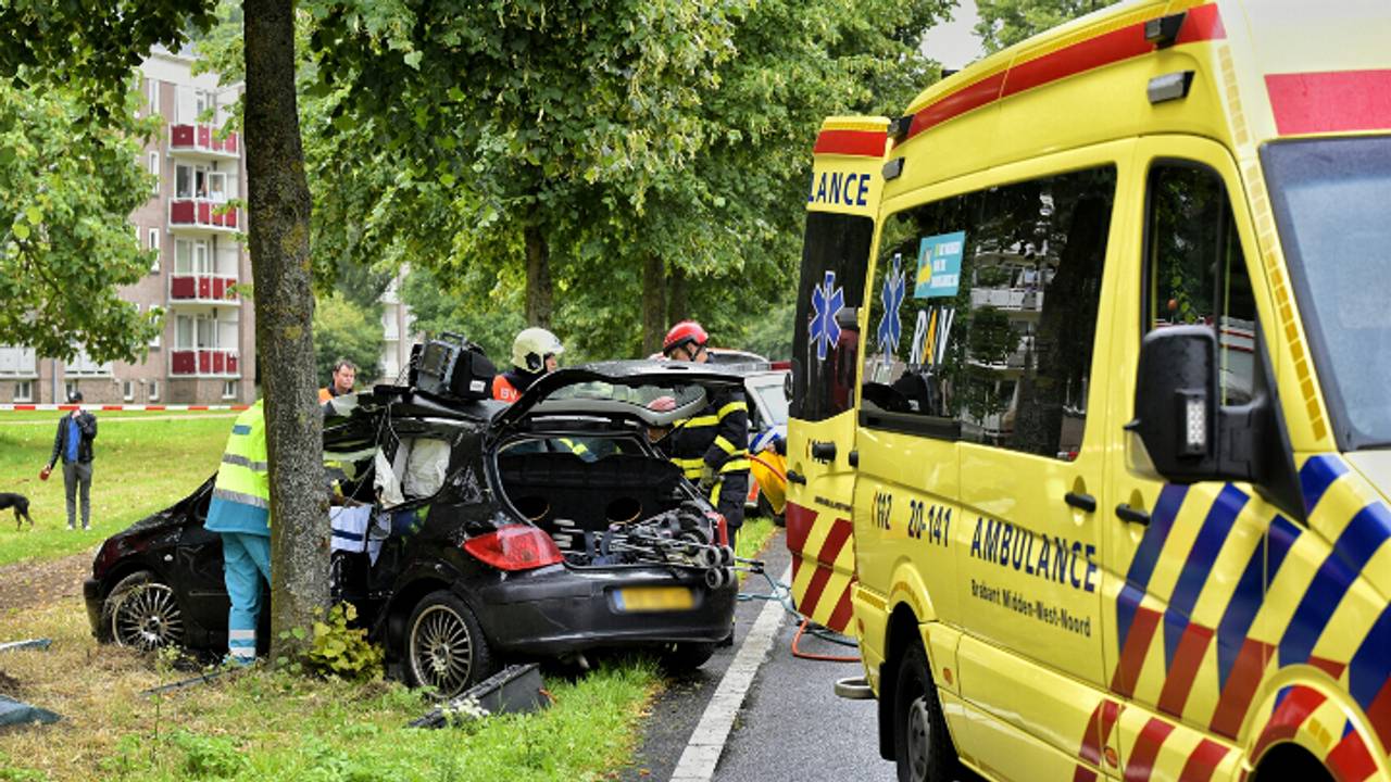 Auto tegen boom (foto: Jack Brekelmans / Persburo-BMS)