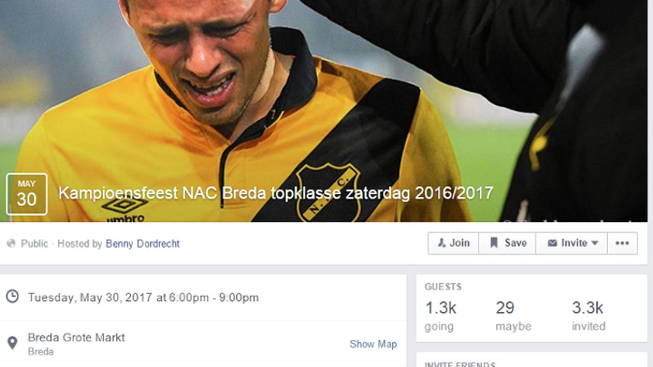 Facebookpagina Kampioensfeest NAC Breda topklasse zaterdag 2016/2017