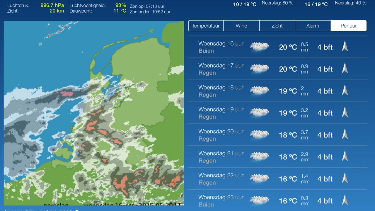 Enorme buien met onweer op komst (Bron: KNMI)