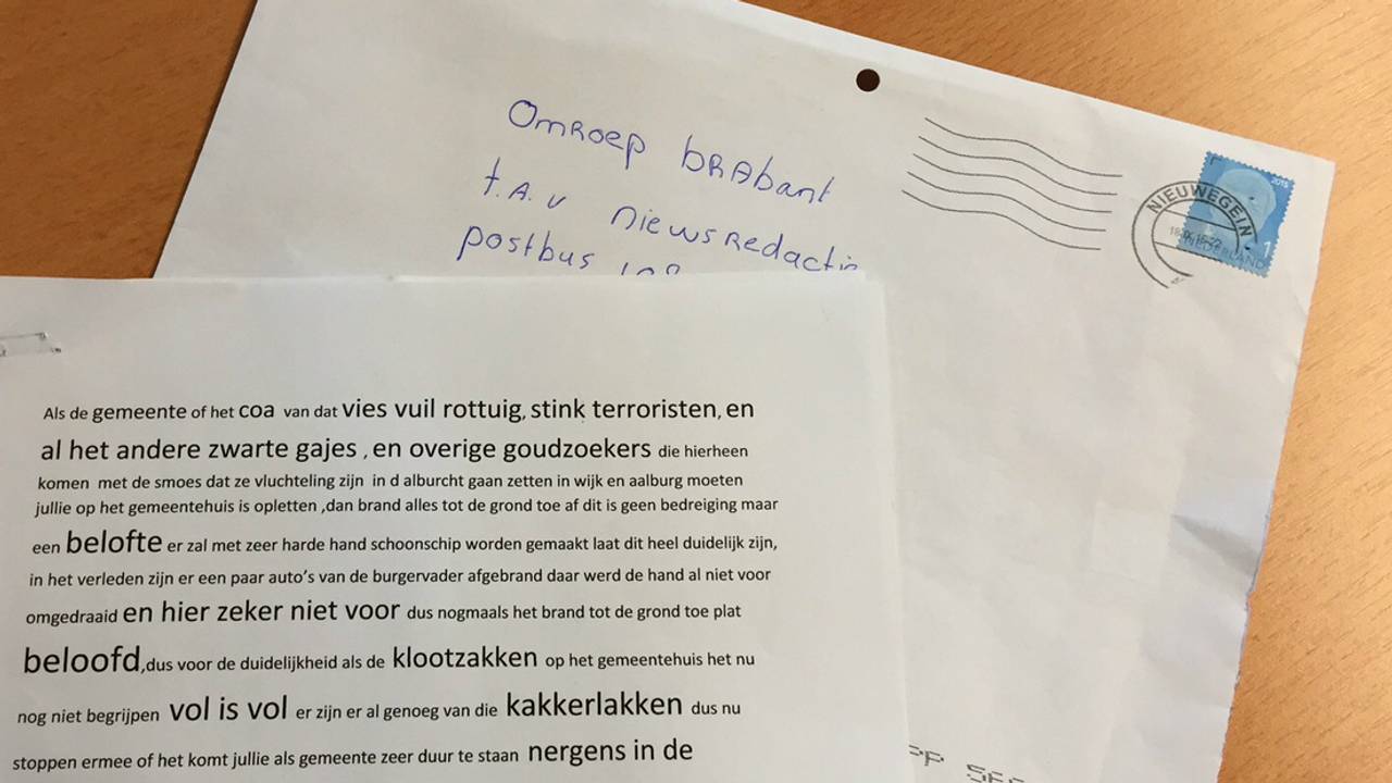 De dreigbrief aan de gemeente Aalburg.