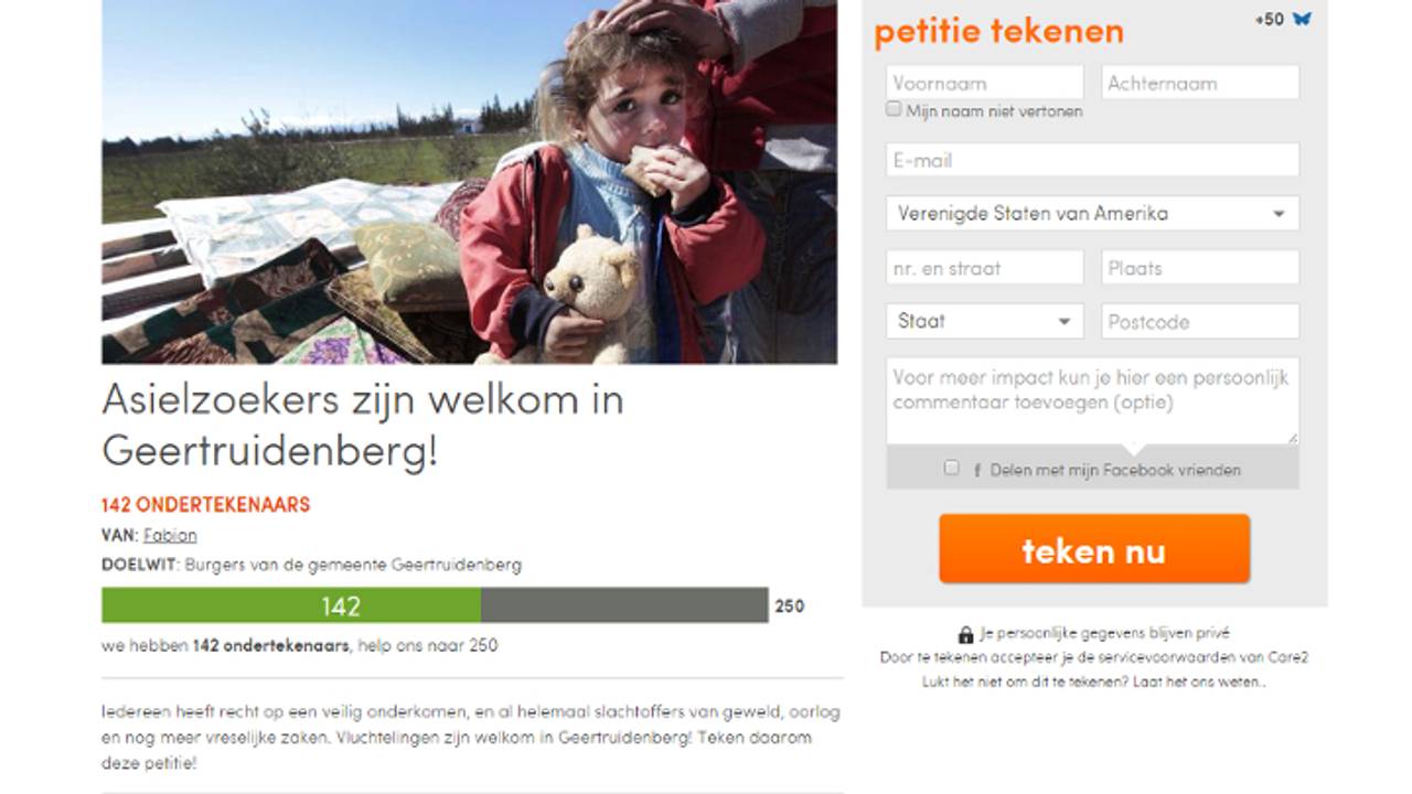 De petitie van Fabian (bron: Thepetitionsite)