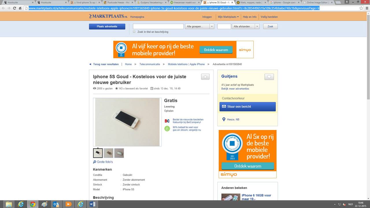 De advertentie op Marktplaats