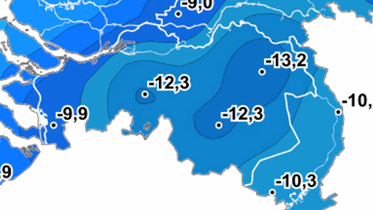 Kouder dan -10 in Brabant. (foto: Buienradar)