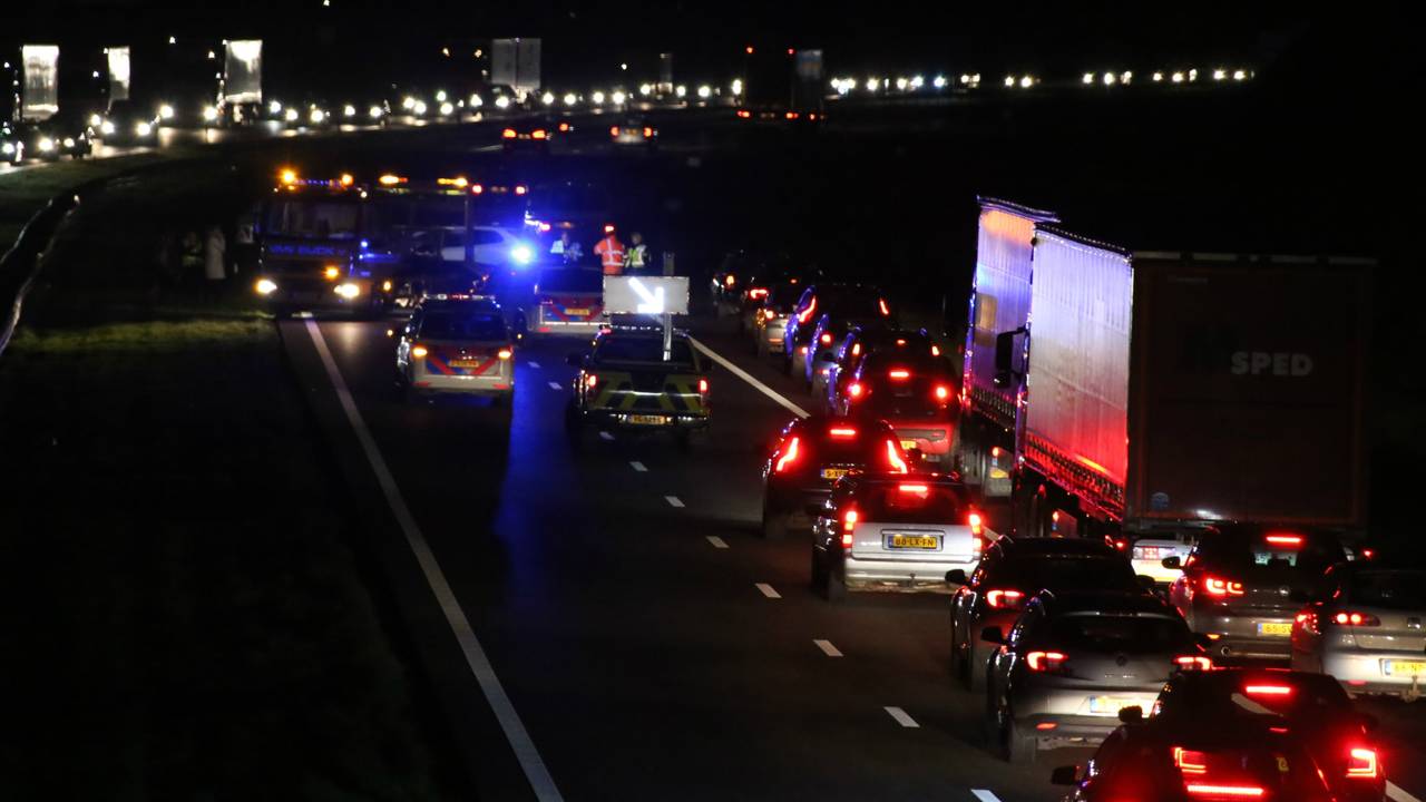 Er ontstond een lange file na het ongeluk op de A50 bij Ravenstein. Foto: AS Media