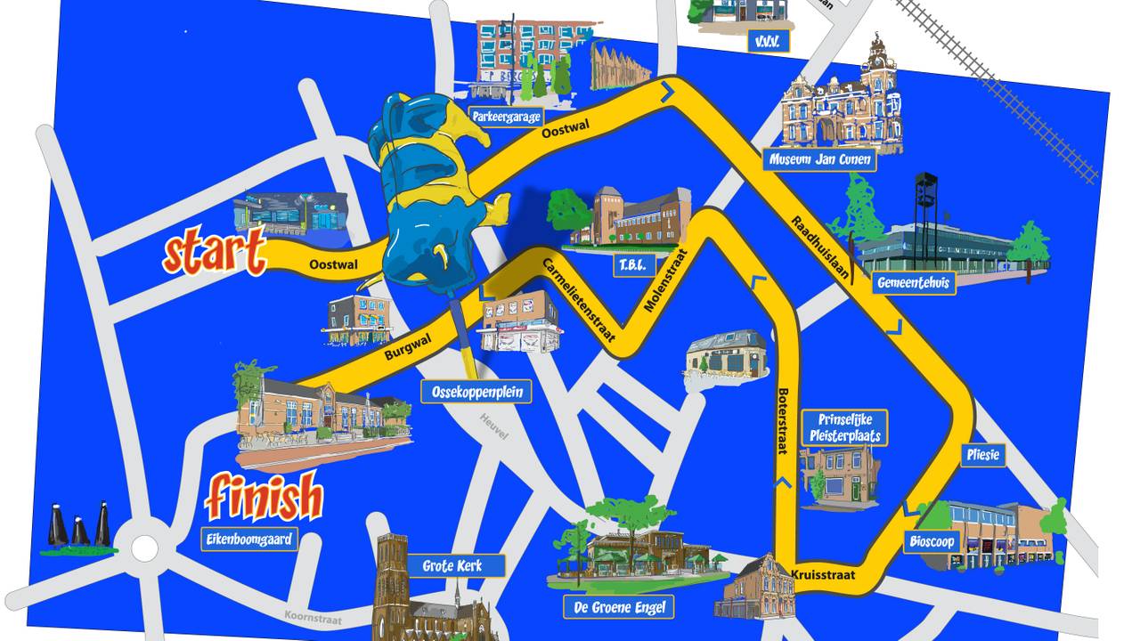 De routekaart van de optocht van ossekopperijk