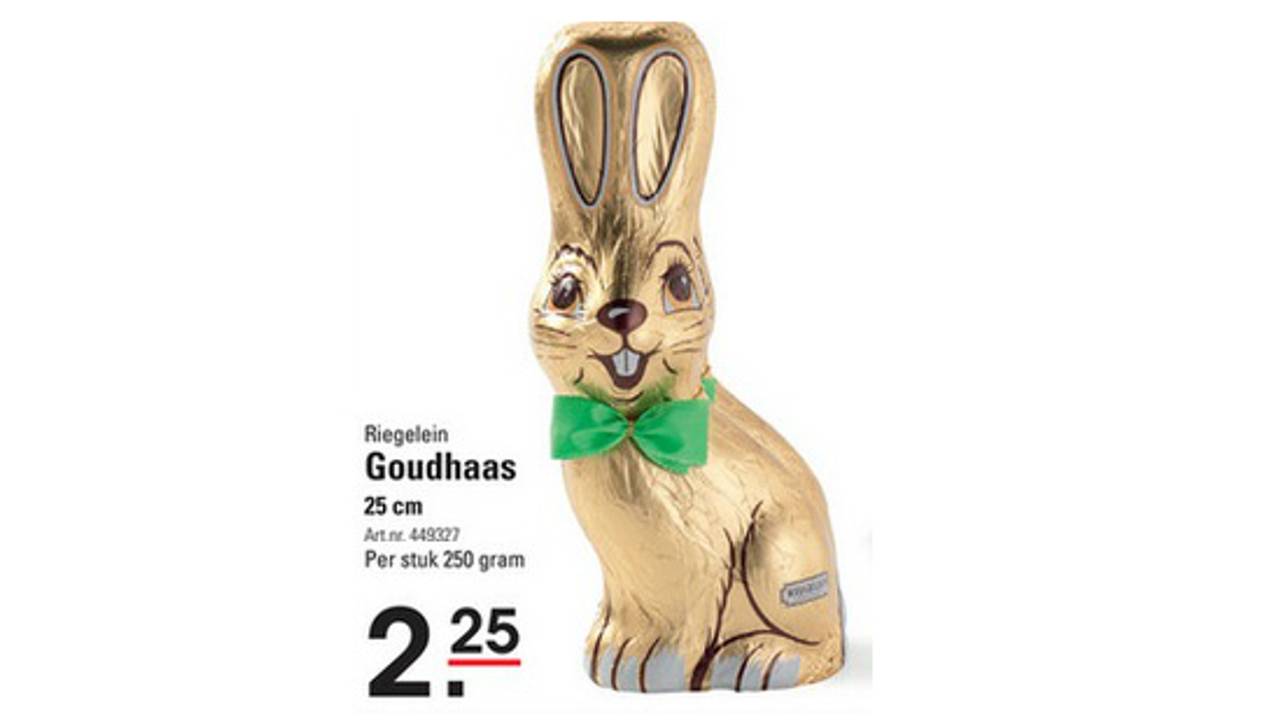 De Riegelein Confiserie-goudhaas. (Foto: Sligro.nl)