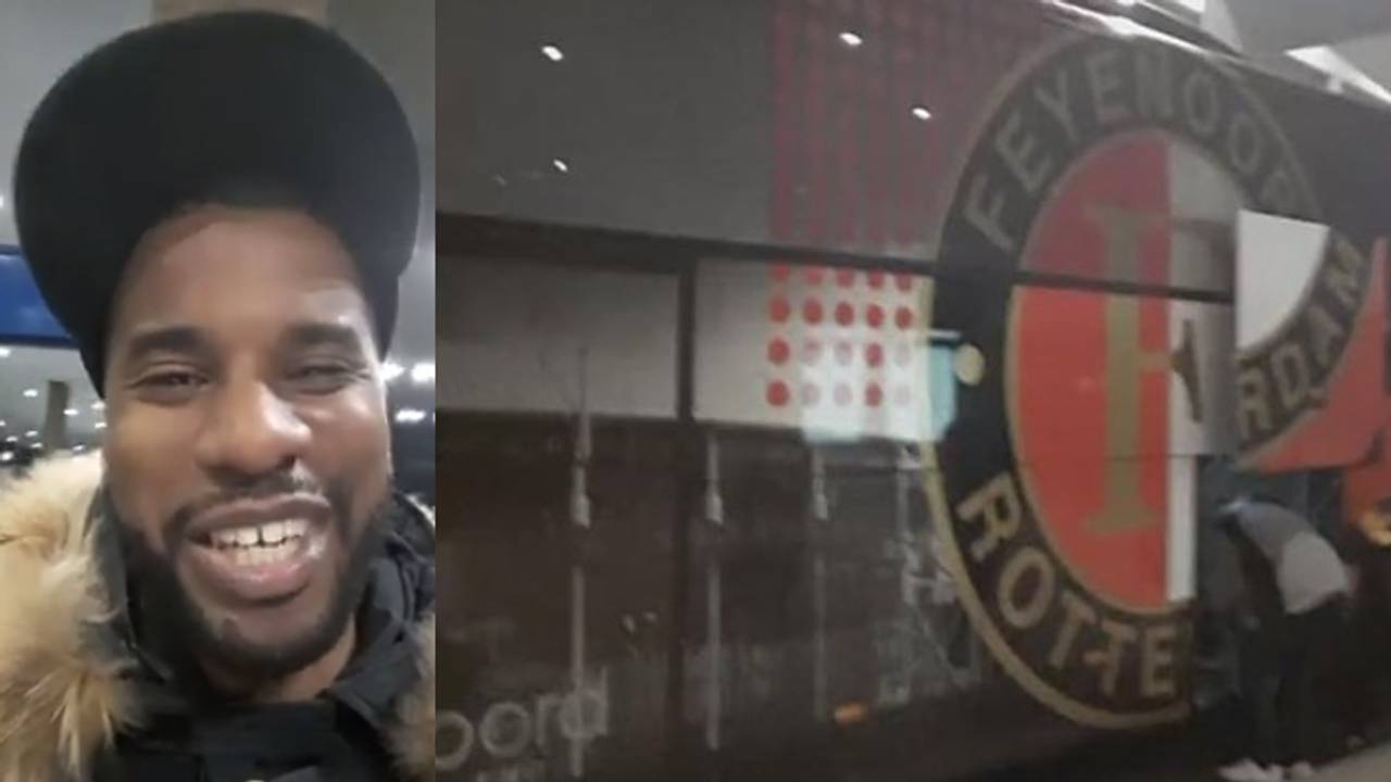 Roy Kable met de spelersbus van Feyenoord (bron: Roy Kable / Facebook)