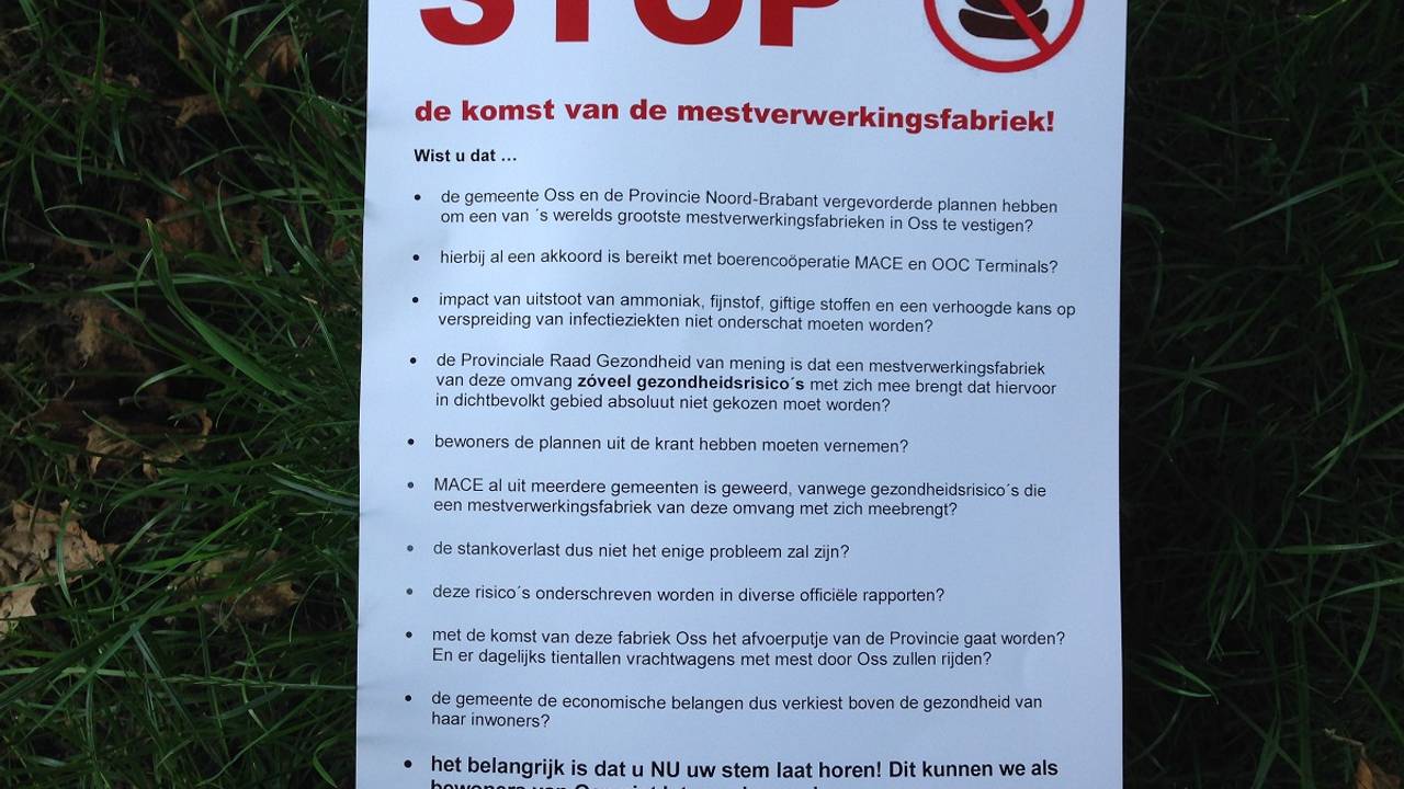 Een flyer van de actiegroep in Oss. (foto: Ronald Gruntjes)