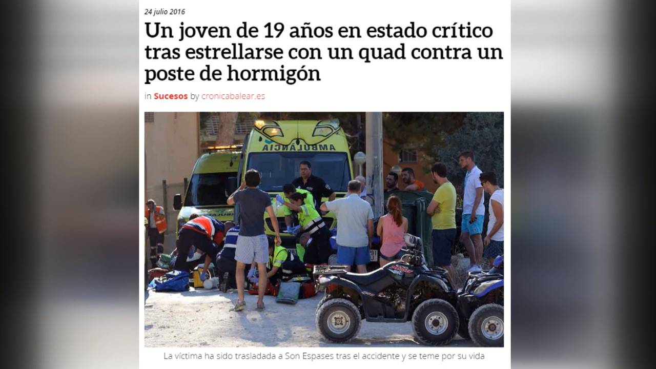 Het ongeluk van Rick van Beijnen stond op de website van de krant Crónica Balear.
