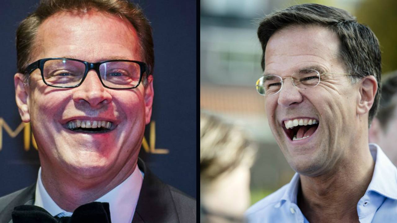 Mark Rutte belt met Albert Verlinde. (beeld: ANP)