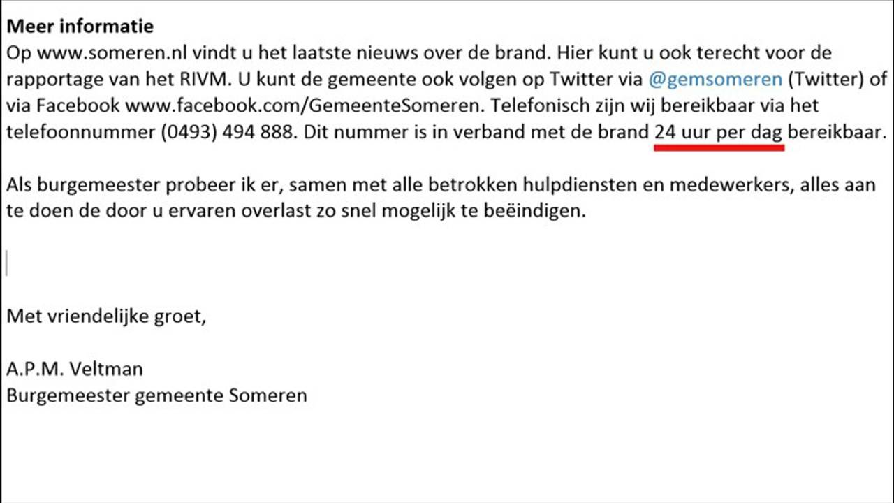 Speciaal noodnummer alleen tijdens kantooruren bereikbaar.