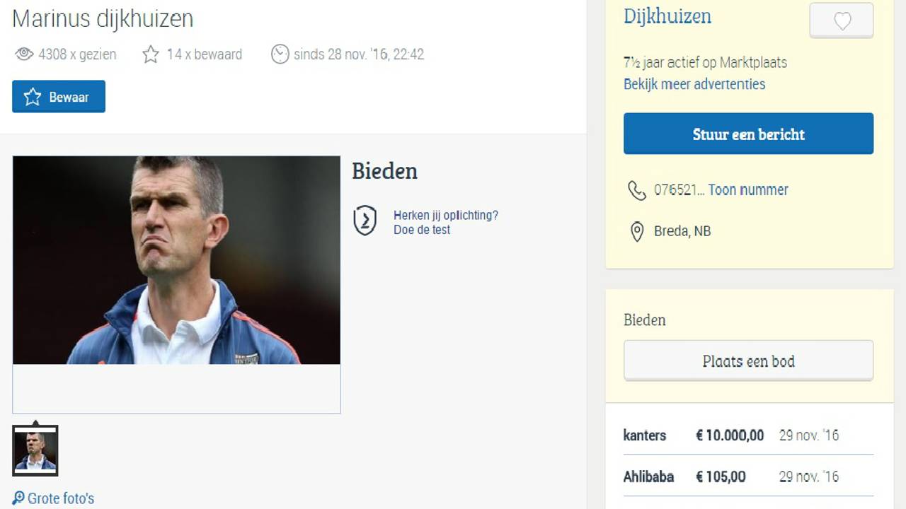 De NAC-trainer wordt op Marktplaats gratis aangeboden. Foto: Marktplaats.nl