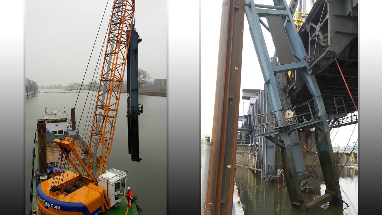 De beschadige jukken worden verwijderd (foto: Rijkswaterstaat).